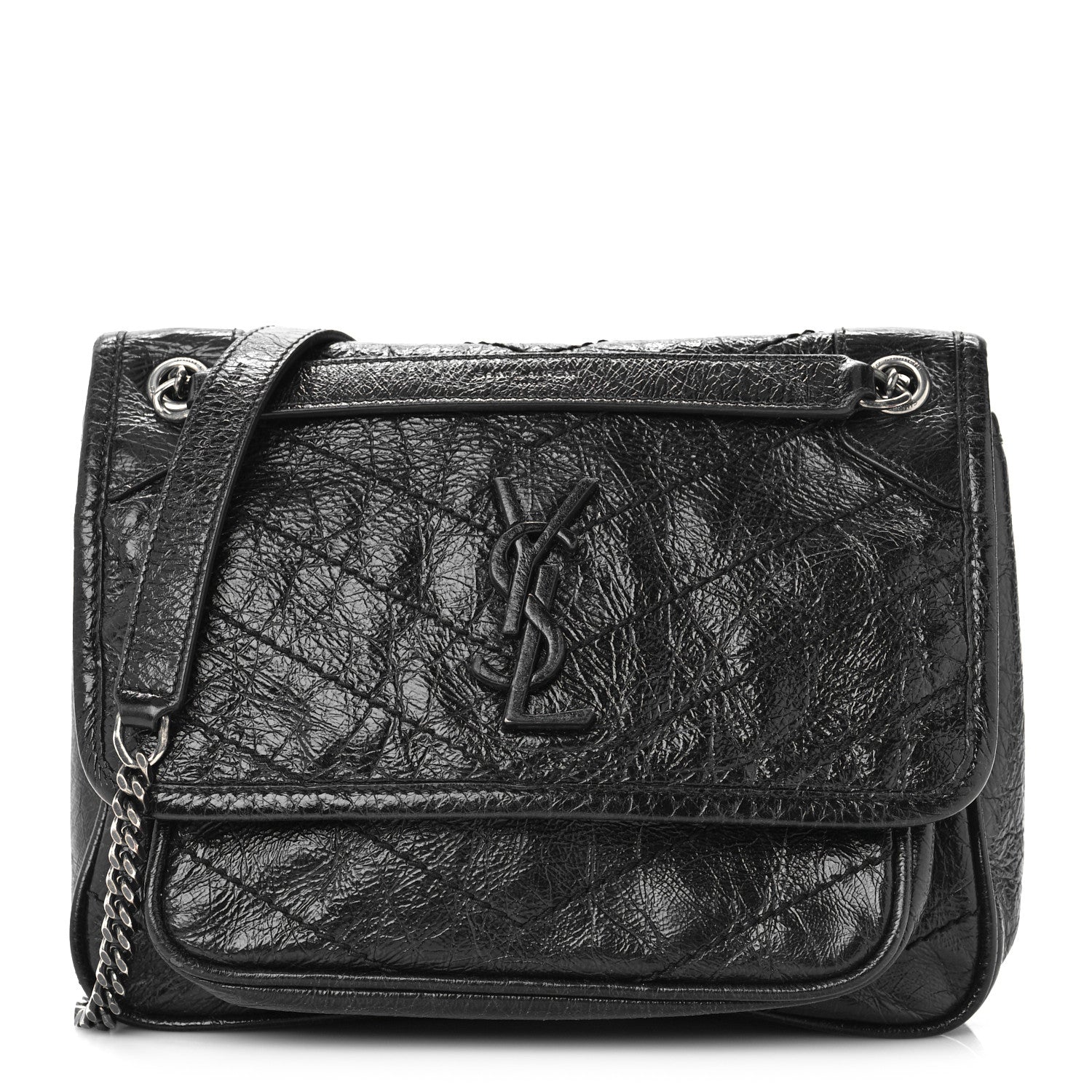 Saint Laurent Crinkled Calfskin Matelasse Monogram Baby Niki Chain Satchel Black 1 of 10