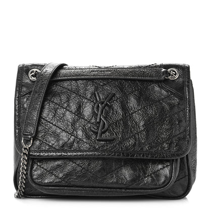 Saint Laurent Crinkled Calfskin Matelasse Monogram Baby Niki Chain Satchel Black 1 of 10