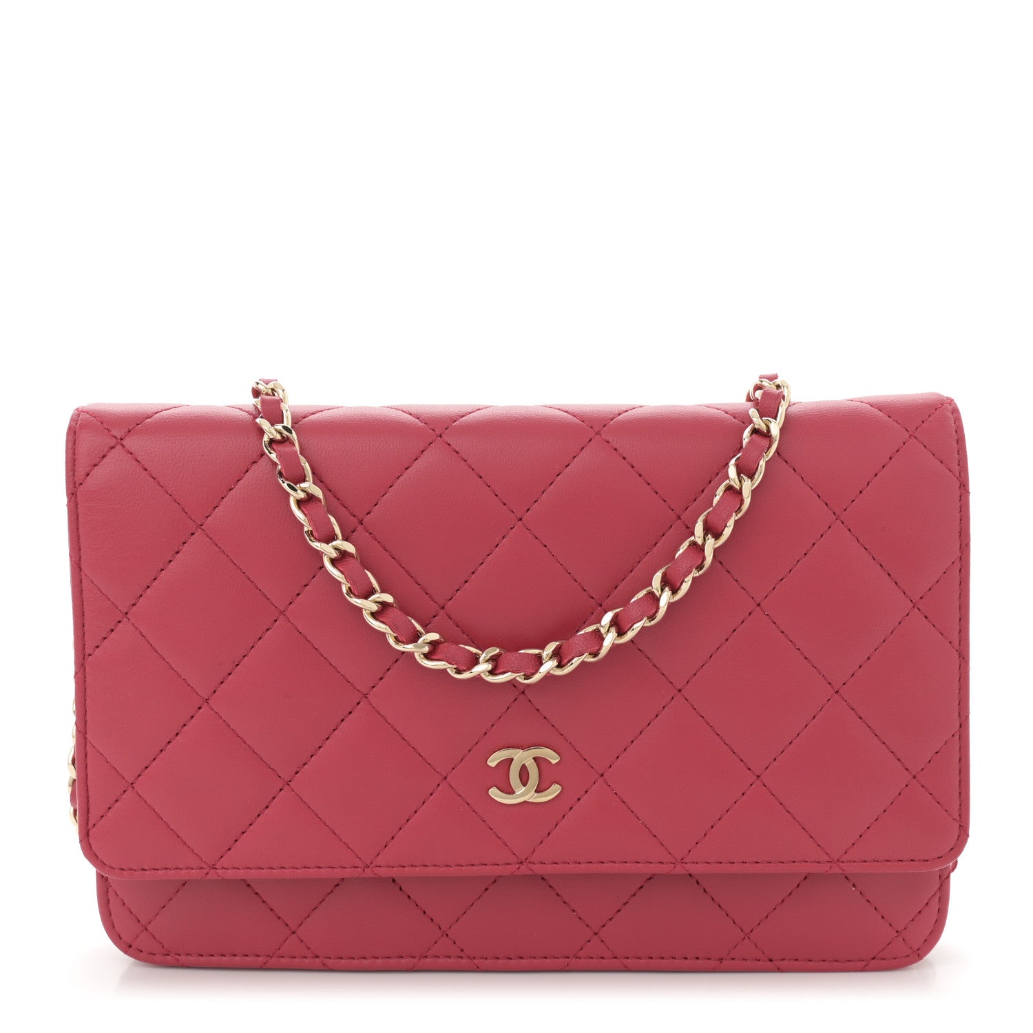Chanel Lambskin Quilted Wallet On Chain WOC Dark Pink 1 of 10