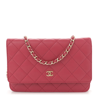 Chanel Lambskin Quilted Wallet On Chain WOC Dark Pink 1 of 10