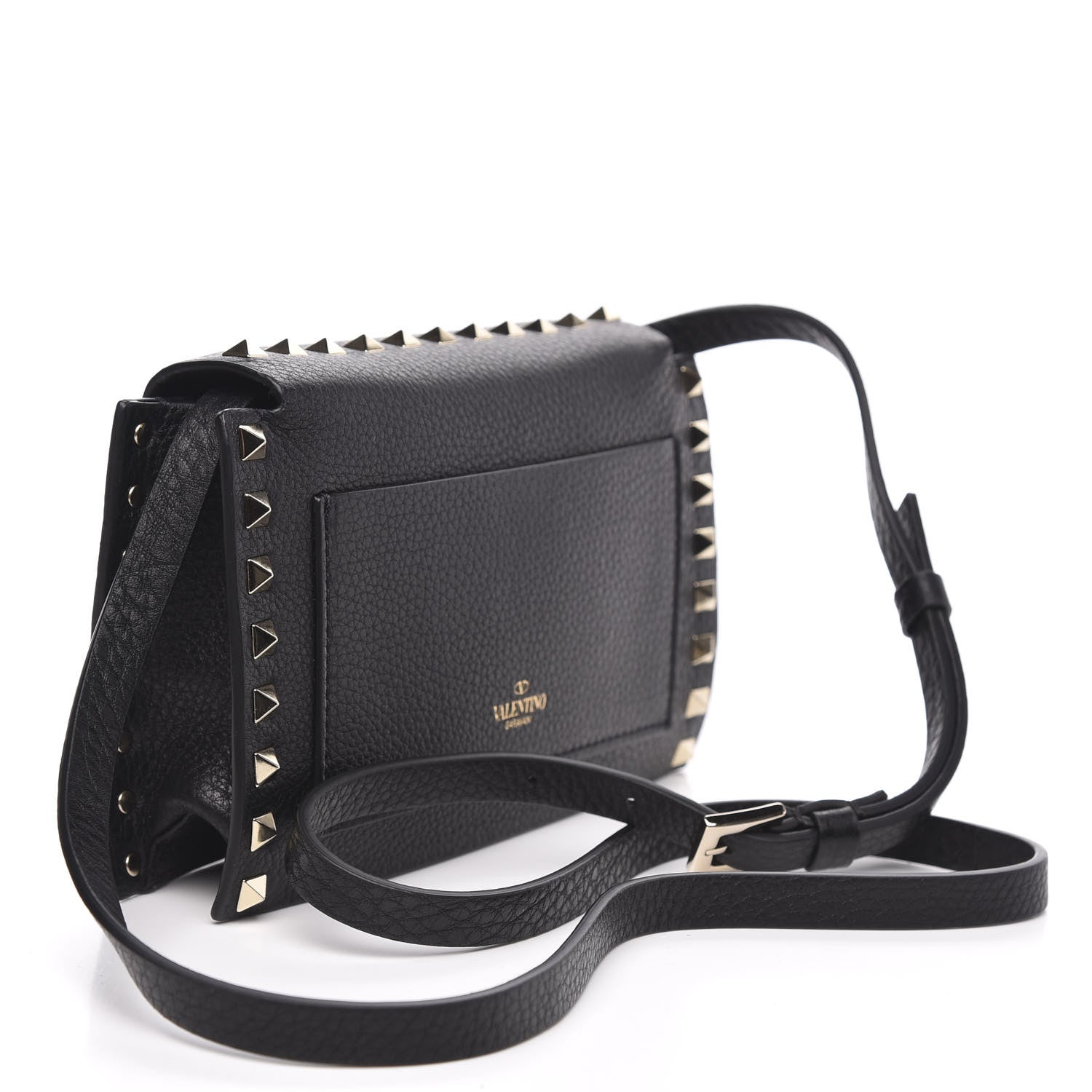 Valentino Garavani Pebbled Calfskin Small Rockstud Overlay Flap Shoulder Bag Black 3 of 9