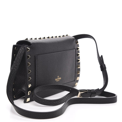 Valentino Garavani Pebbled Calfskin Small Rockstud Overlay Flap Shoulder Bag Black 3 of 9