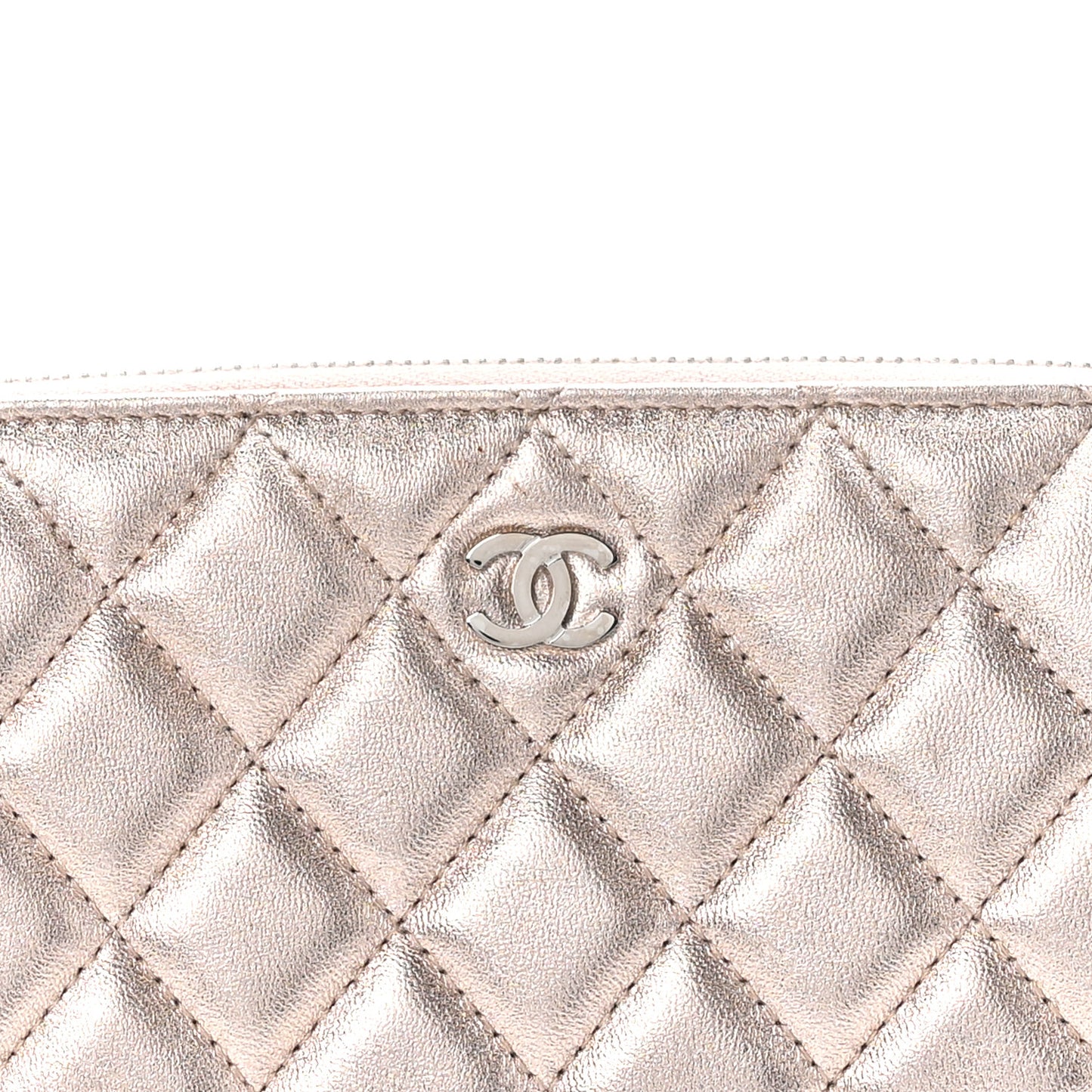Metallic Lambskin Quilted Cosmetic Pouch Light Pink