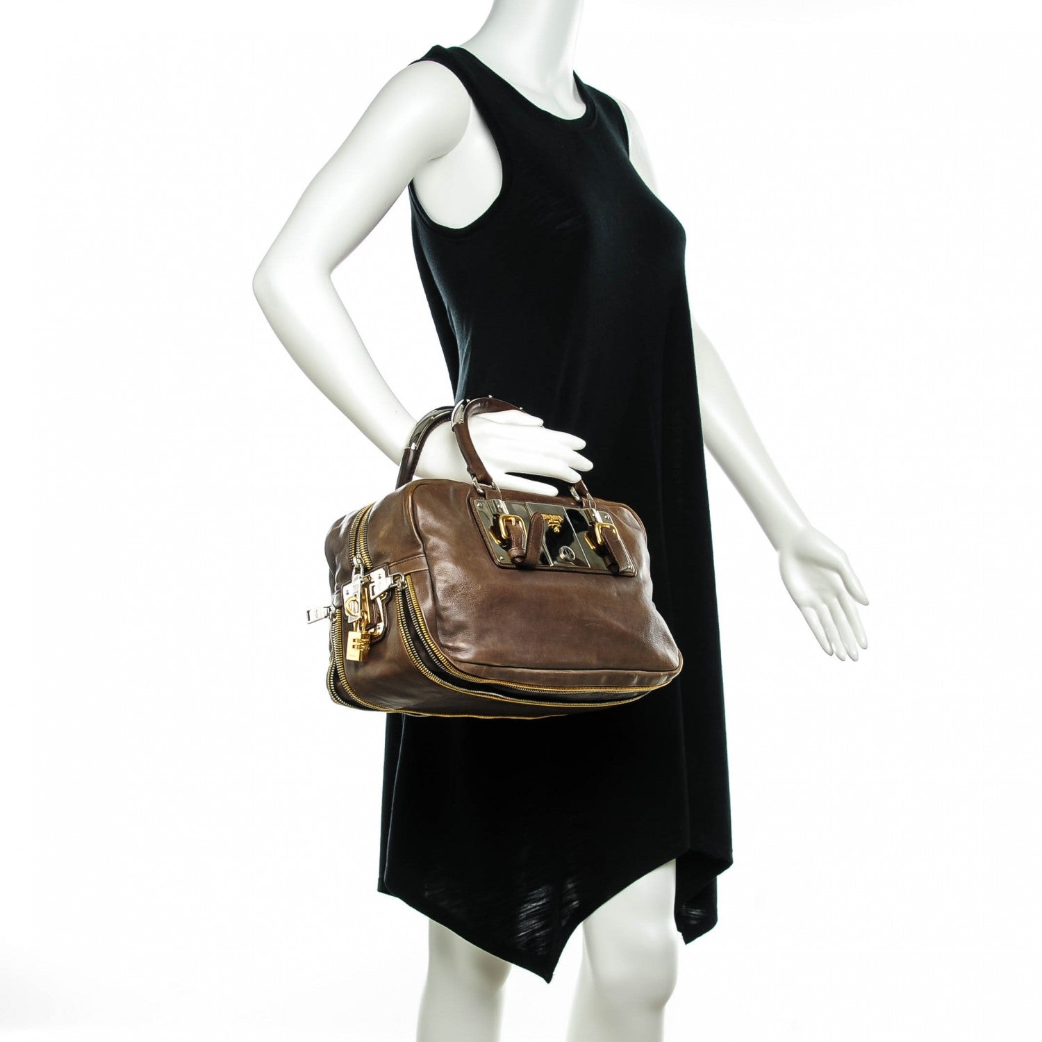 Prada Glace Calf Zippers Plaque Boston 2 of 7