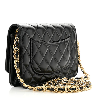 Chanel Shiny Lambskin Quilted Golden Links Wallet On Chain WOC Black 3 of 12