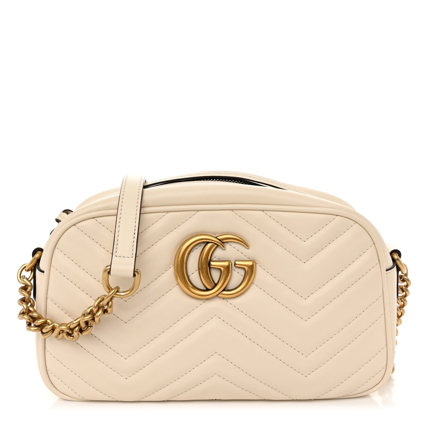 Calfskin Matelasse Small GG Marmont Chain Shoulder Bag White