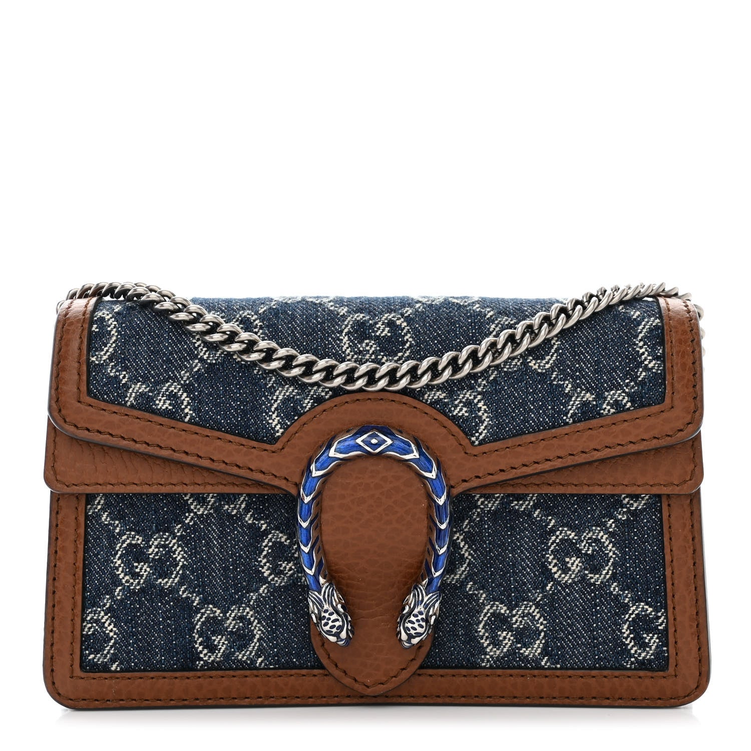 Gucci New Denim GG Monogram Dollar Calfskin Enamel Super Mini Dionysus Shoulder Bag Blue Tea Cuir Epilog Electric Blue 1 of 10