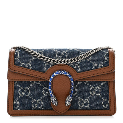 Gucci New Denim GG Monogram Dollar Calfskin Enamel Super Mini Dionysus Shoulder Bag Blue Tea Cuir Epilog Electric Blue 1 of 10