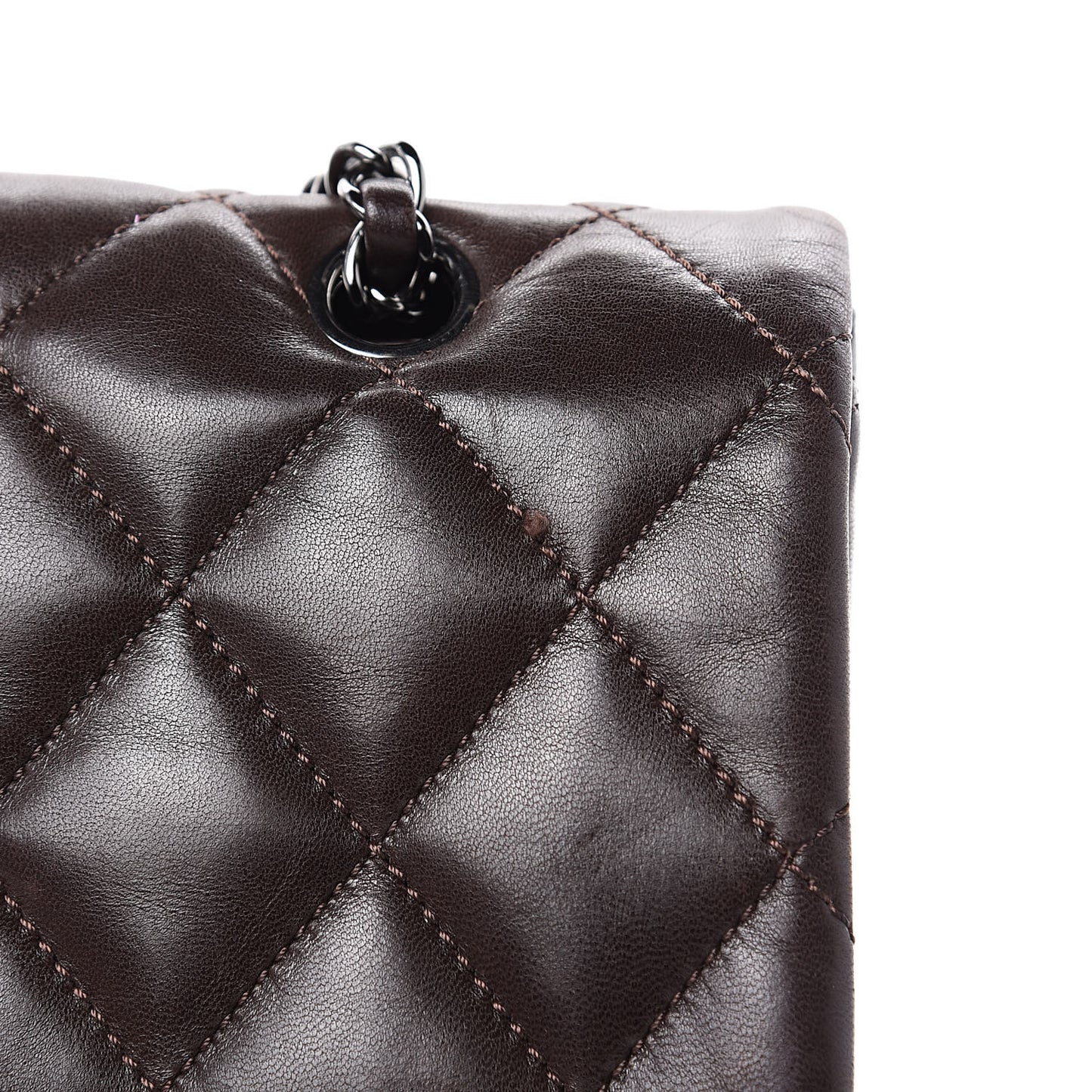 Lambskin Quilted Large 3 Flap Brown