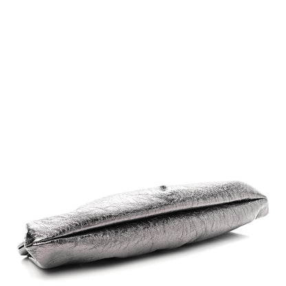Balenciaga Metallic Textured Calfskin Logo XL Cloud Clutch Black 4 of 9