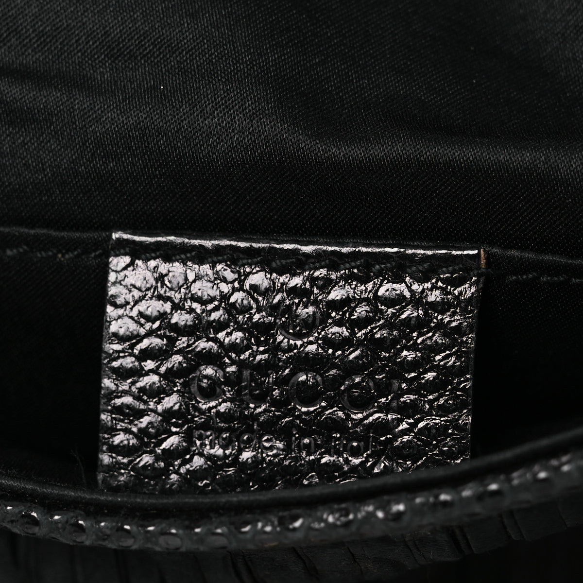 Gucci Satin Snakeskin Monogram Mini Horsebit Chain Clutch Black 6 of 15