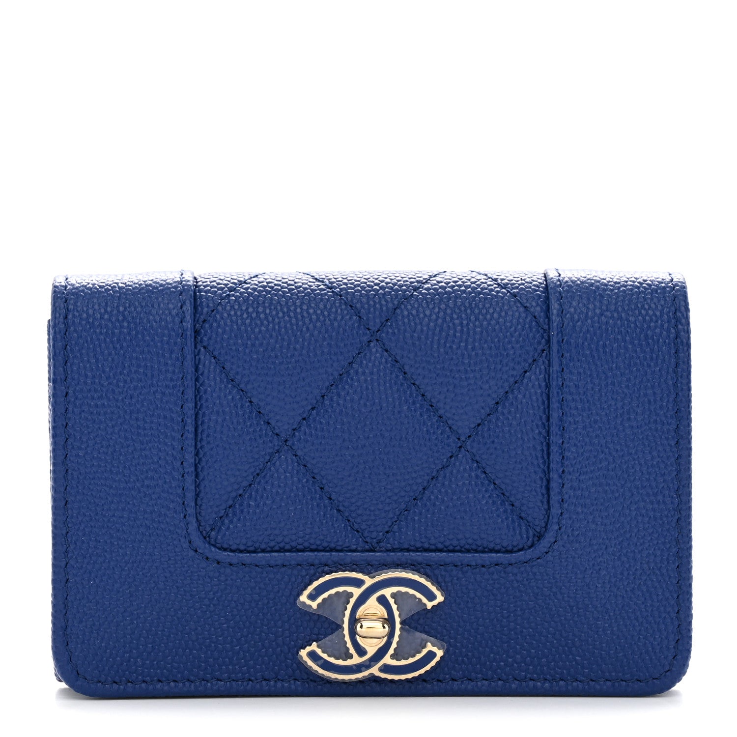 Chanel Caviar Chevron Quilted Vintage Mademoiselle Flap Card Holder Blue 1 of 9
