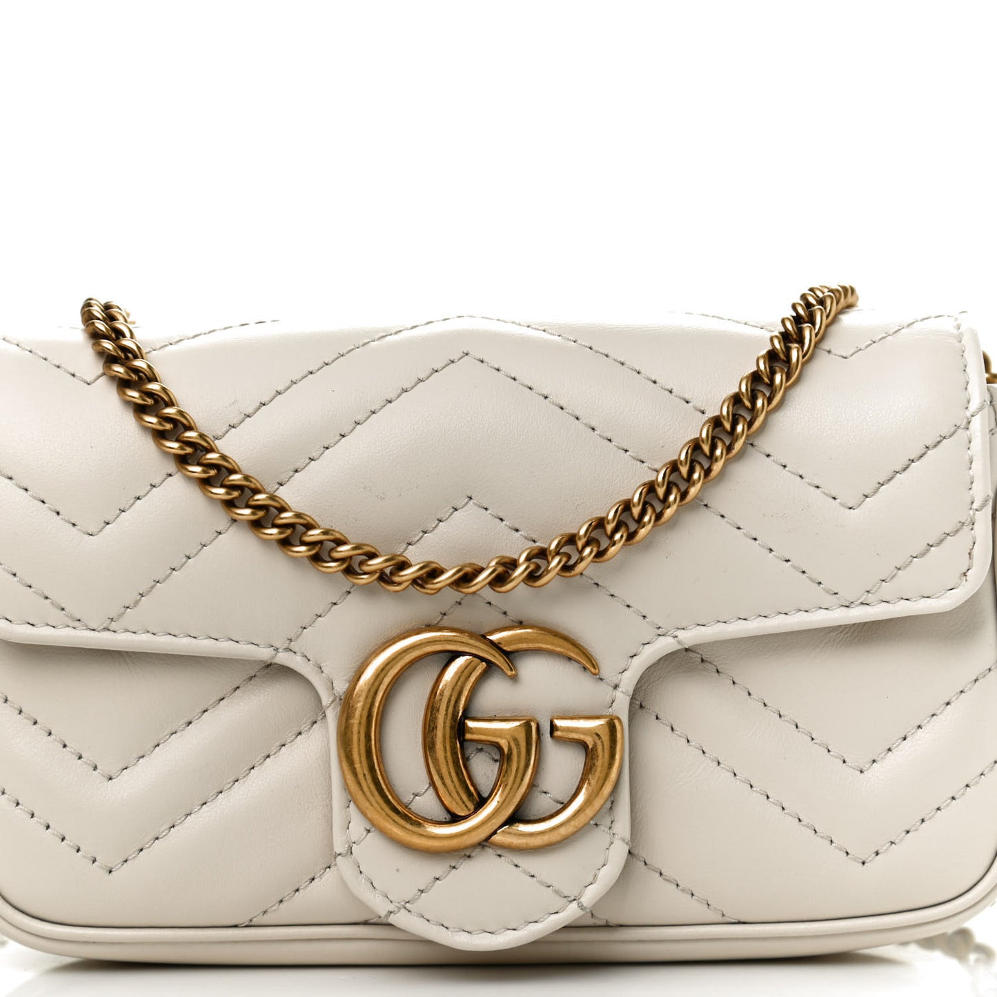 Calfskin Matelasse Super Mini GG Marmont Shoulder Bag White