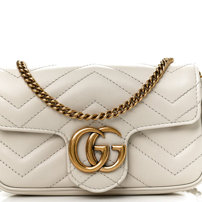 Gucci Calfskin Matelasse Super Mini GG Marmont Shoulder Bag White 8 of 14