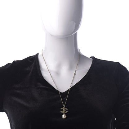 Chanel Crystal CC Pearl Drop Necklace Gold 2 of 6
