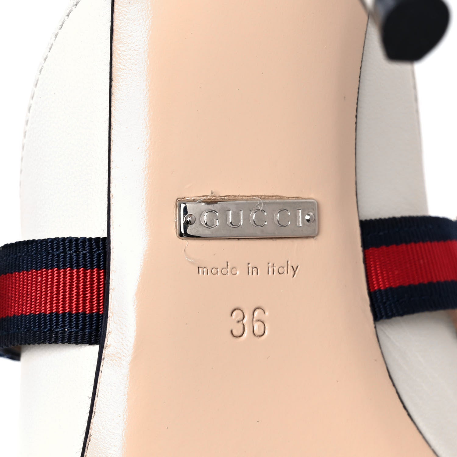Gucci Malaga Kid Sylvie Web Cross Strap Mid-Heel Slides 36 Vintage White 6 of 8