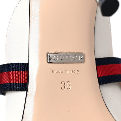Gucci Malaga Kid Sylvie Web Cross Strap Mid-Heel Slides 36 Vintage White 6 of 8