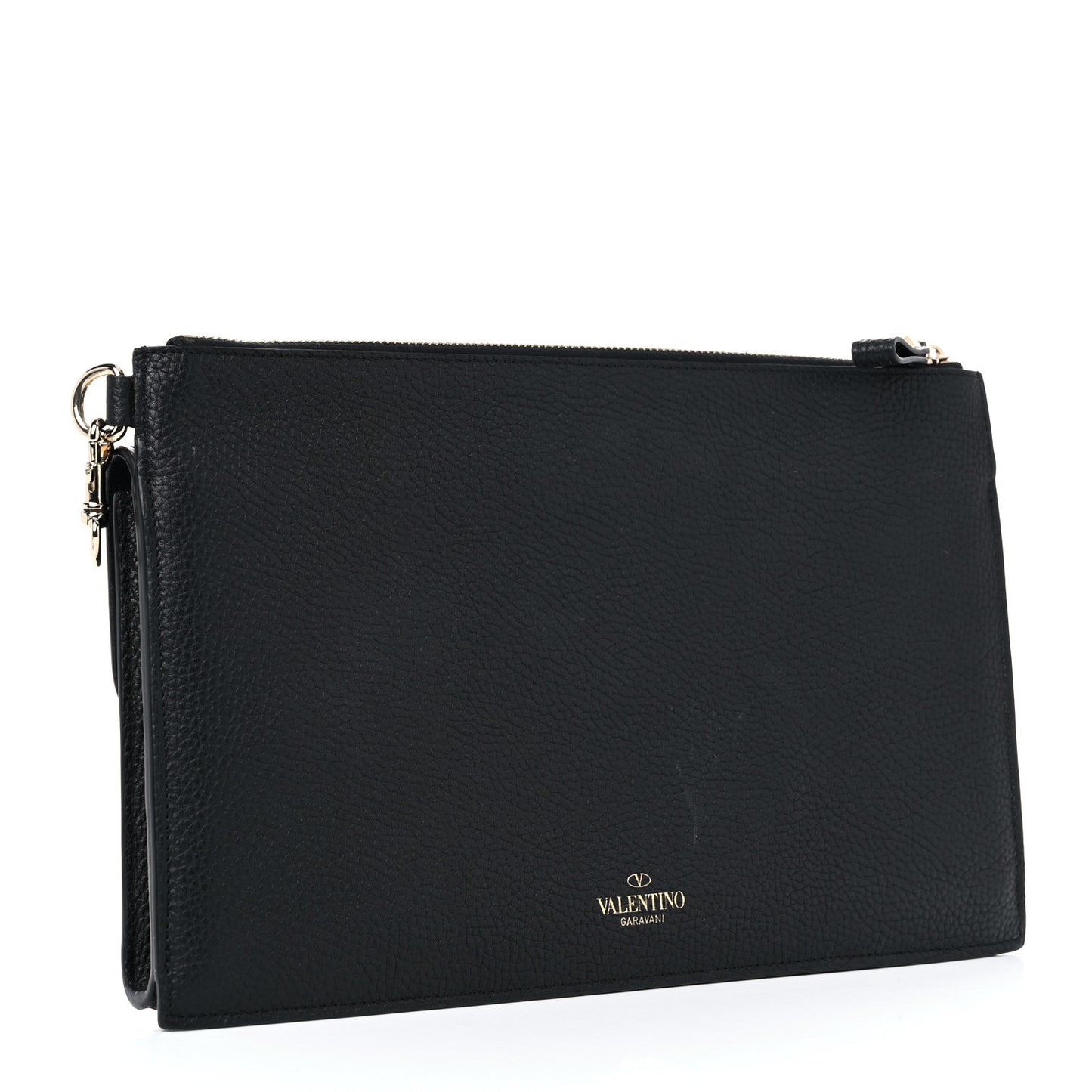 Pebbled Calfskin Large Rockstud Wristlet Clutch Black