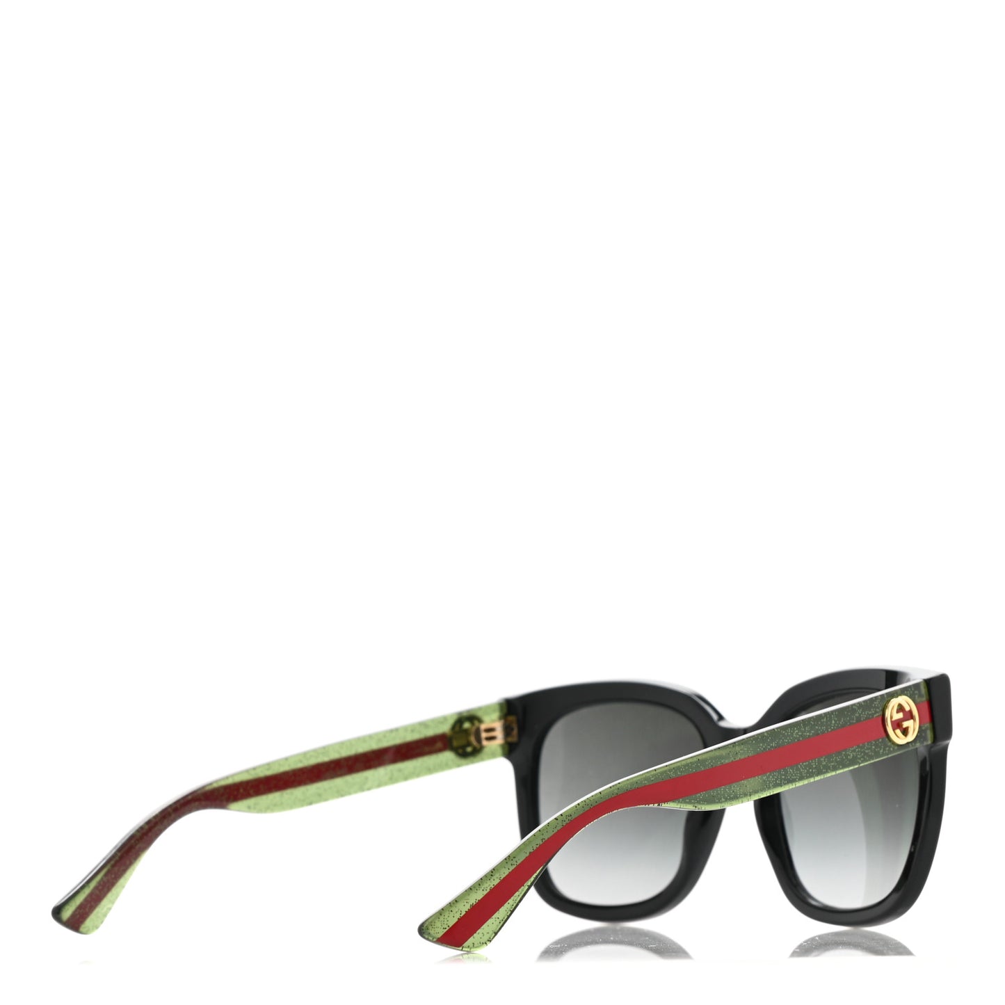 Acetate Square Frame Web Glitter Sunglasses GG0034S Black Green