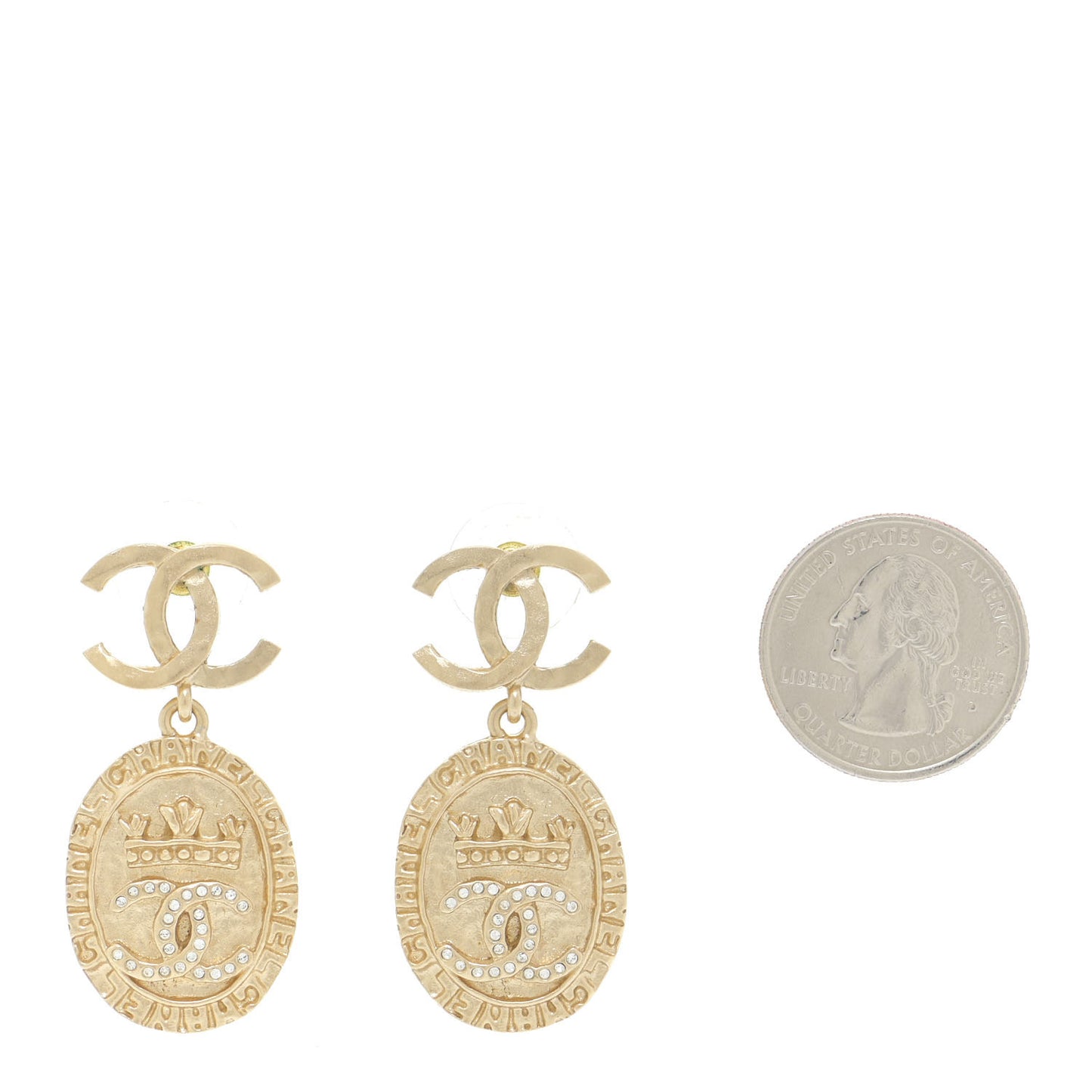 Crystal CC Medallion Drop Earrings Gold