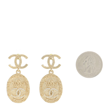 Chanel Crystal CC Medallion Drop Earrings Gold 2 of 5