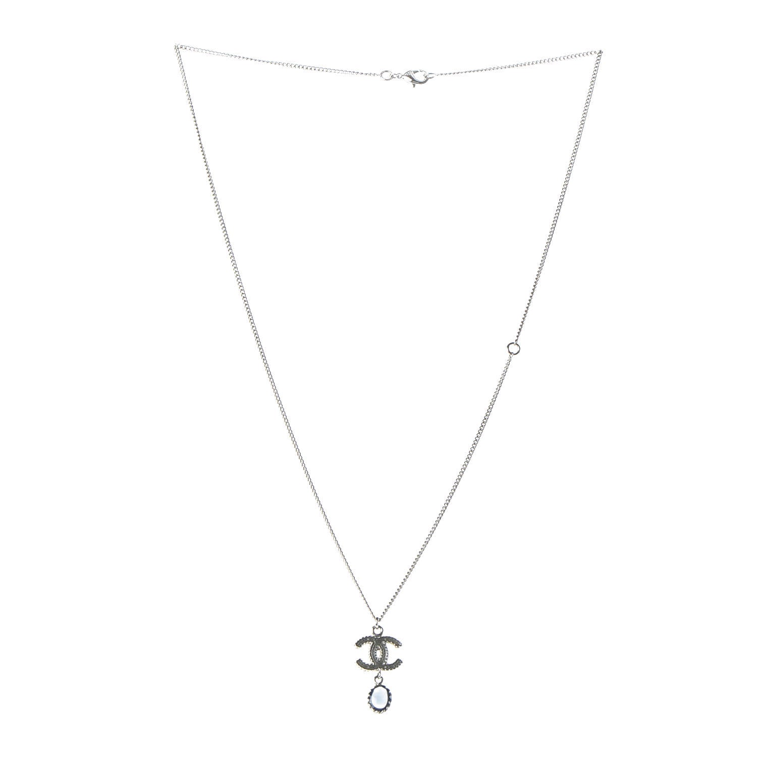 Chanel Enamel CC Drop Necklace Silver 4 of 7