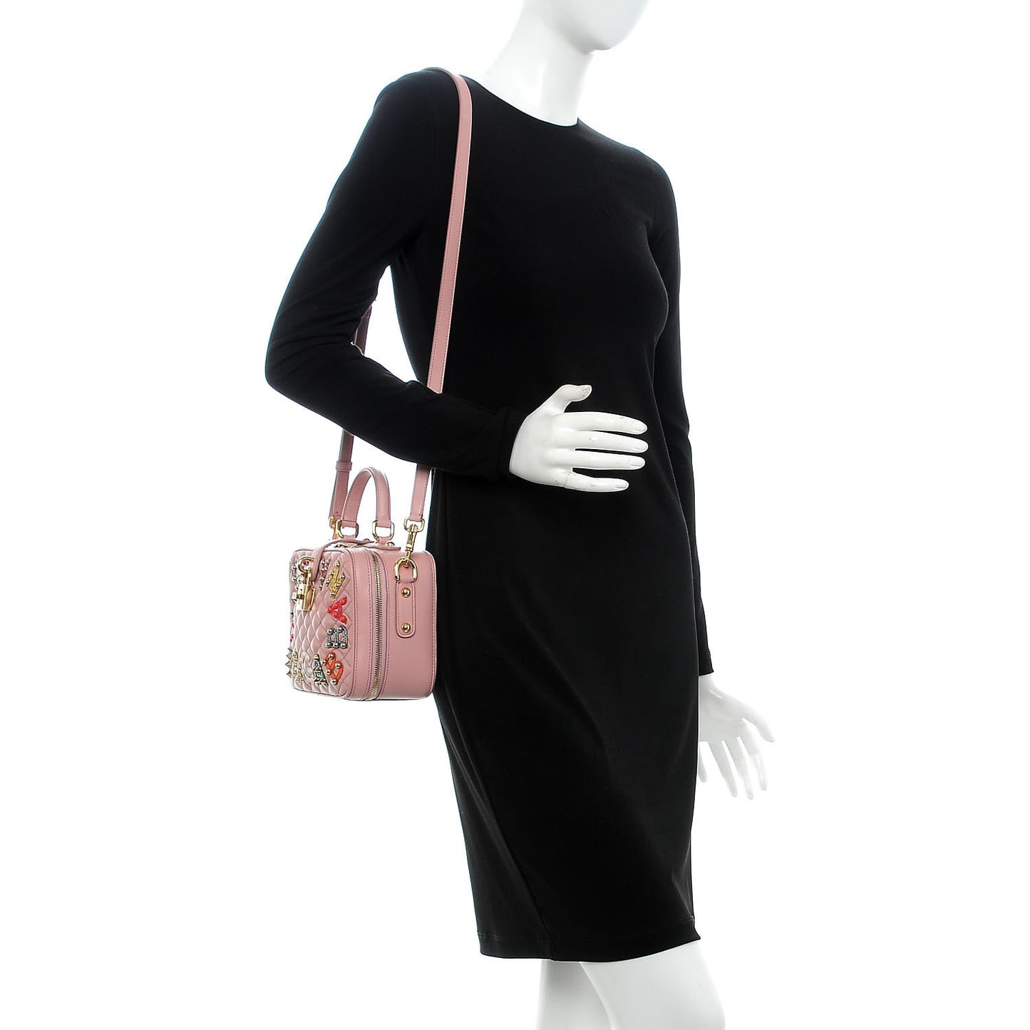 Lambskin Watersnake Embellished Lucia Shoulder Bag Rosa