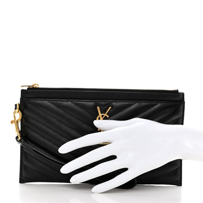 Saint Laurent Grain De Poudre Chevron Monogram Large Bill Pouch Black 2 of 9