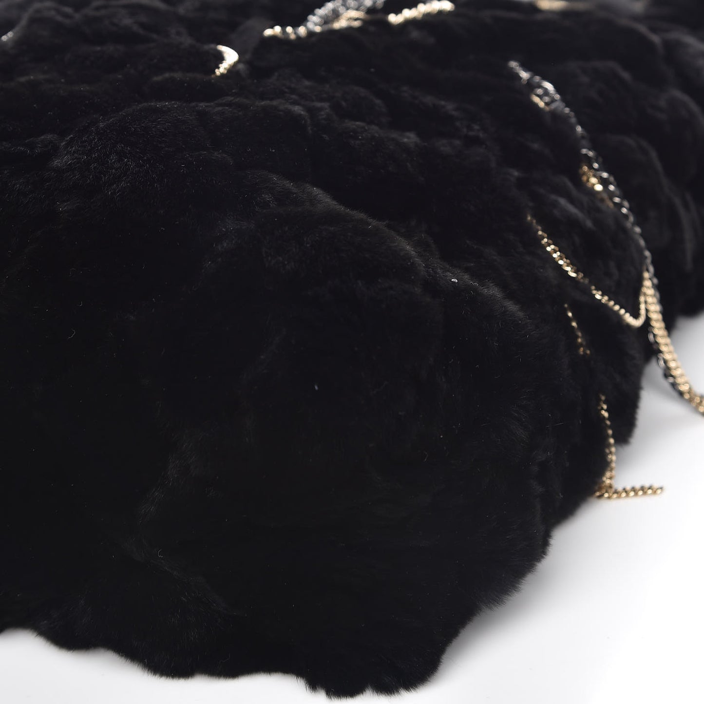 Rabbit Fur Quilted Embellished Shopping Tote Black