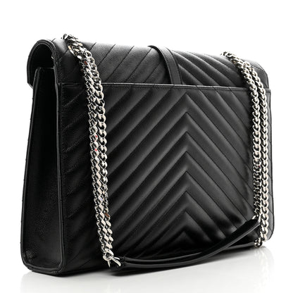Saint Laurent Grain De Poudre Matelasse Chevron Large Monogram Satchel Black 3 of 10