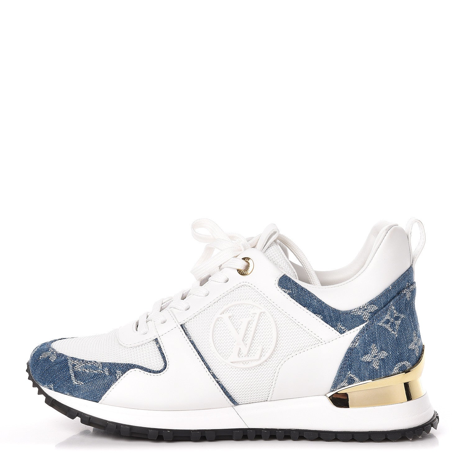 Louis Vuitton Calfskin Monogram Denim Run Away Sneakers 36.5 White 1 of 8