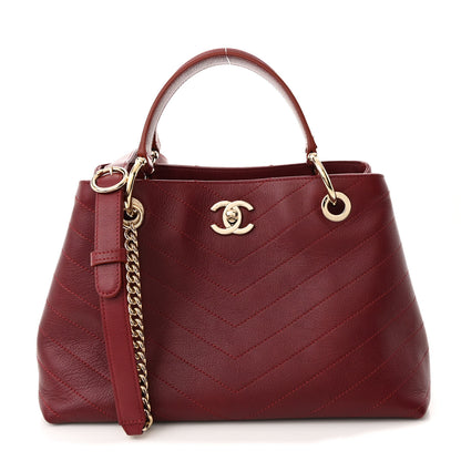 Chanel Calfskin Stitched Small Chevron Chic Shopping Bag Red 1 of 12