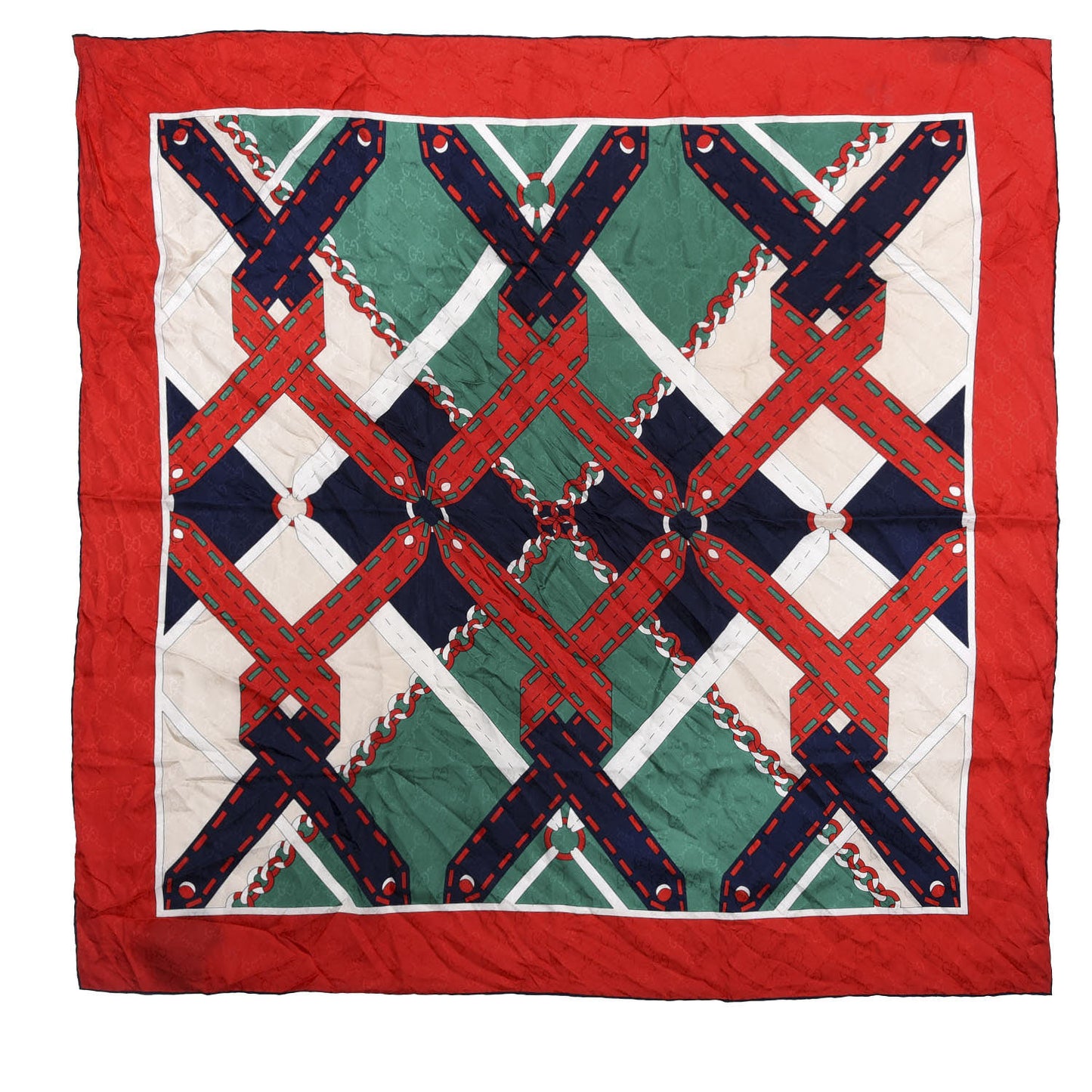 Silk Chain Argyle Square Scarf Emerald Red