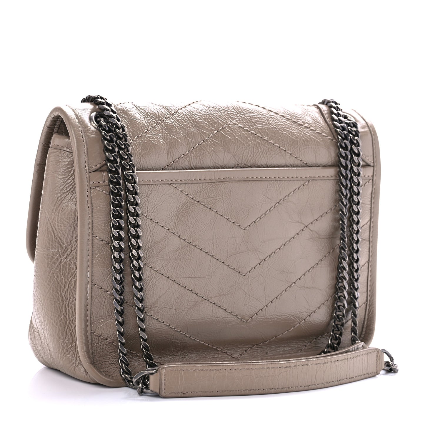 Crinkled Calfskin Matelasse Monogram Baby Niki Chain Satchel Light Taupe