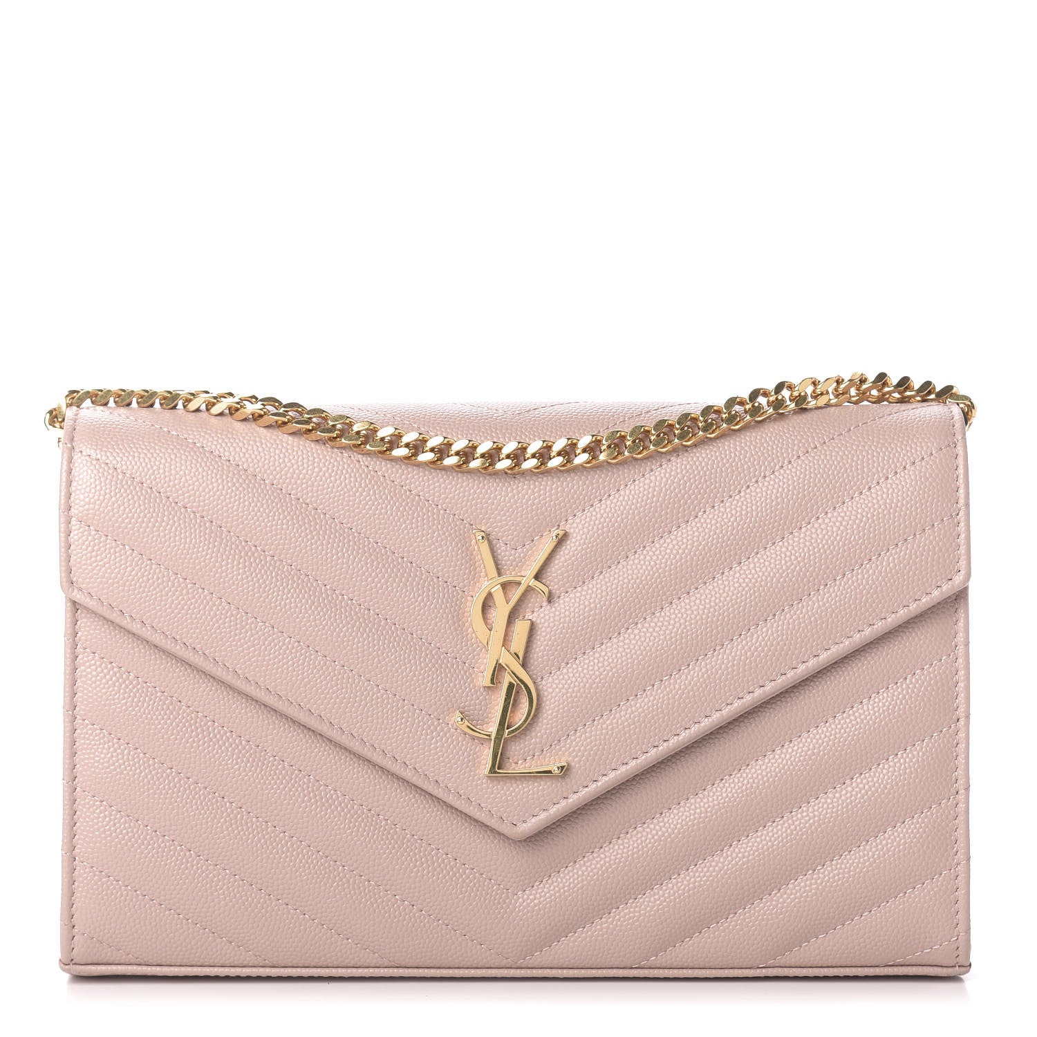Saint Laurent Grain De Poudre Matelasse Chevron Monogram Chain Wallet Rose Antic 1 of 9