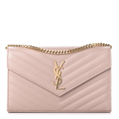 Saint Laurent Grain De Poudre Matelasse Chevron Monogram Chain Wallet Rose Antic 1 of 9