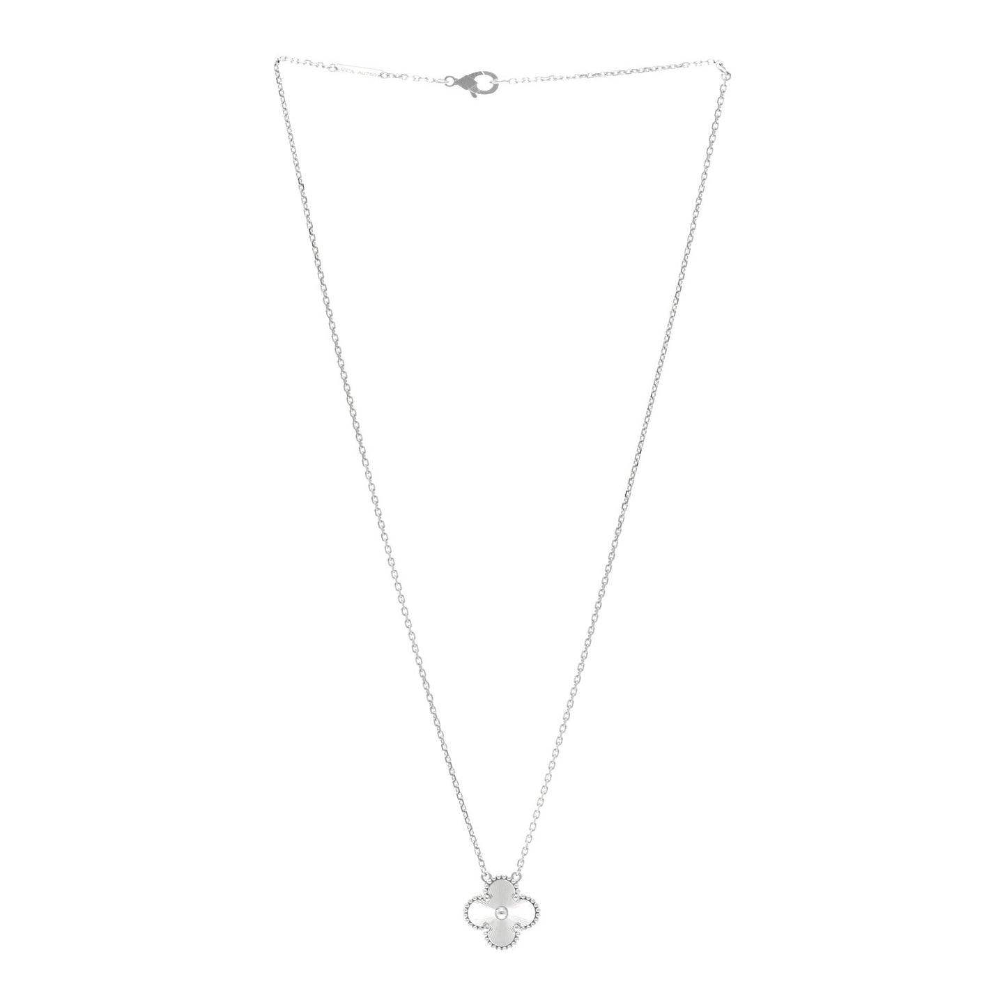 18K White Gold Guilloche Vintage Alhambra Pendant Necklace
