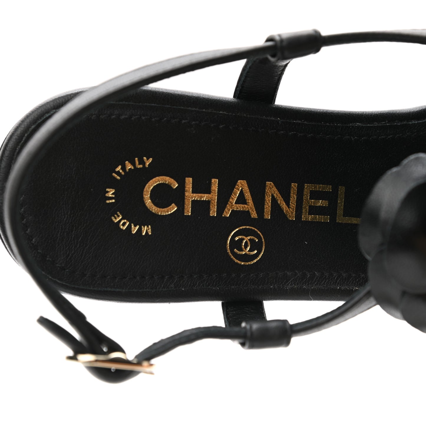 Lambskin Camellia Sandals 35 Black