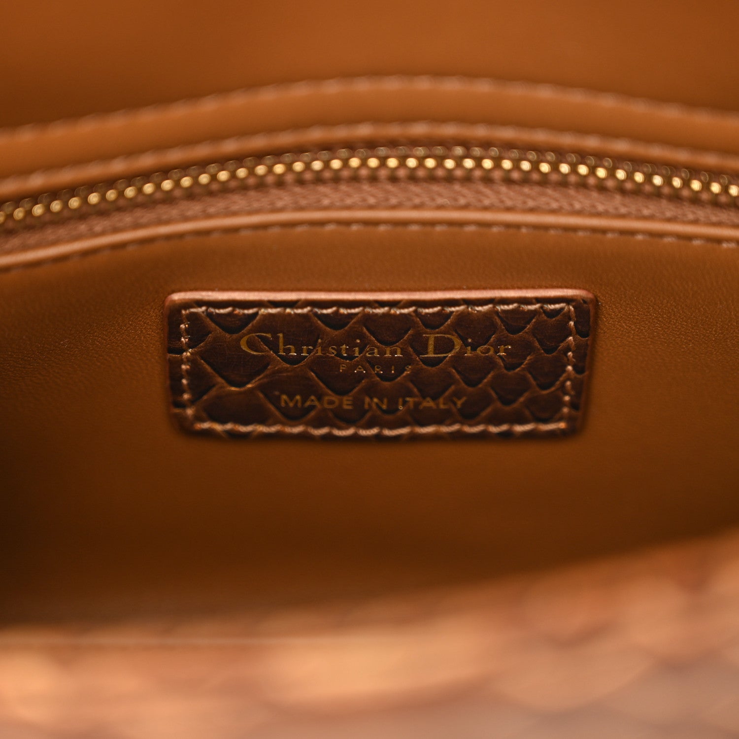 Christian Dior Metallic Snakeskin Mini Lady Dior Brown 1653550