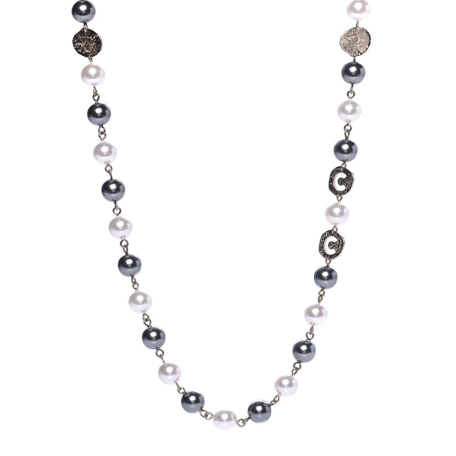 Chanel Pearl Papyrus Long Necklace Gold Pearly White Grey 1 of 4
