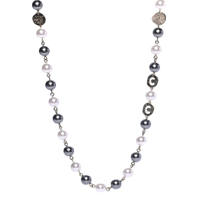 Chanel Pearl Papyrus Long Necklace Gold Pearly White Grey 1 of 4