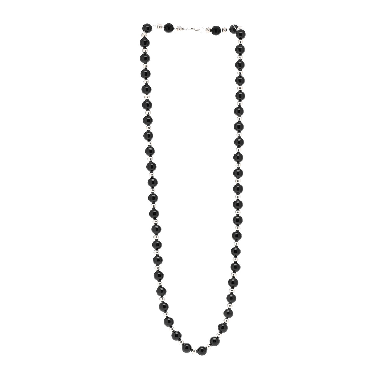 Sterling Silver Black Onyx Bead Necklace