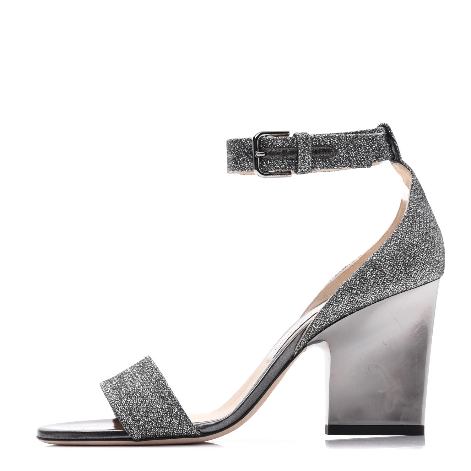 Jimmy Choo Glitter Fabric Edina Sandals 37.5 Anthracite 1 of 12