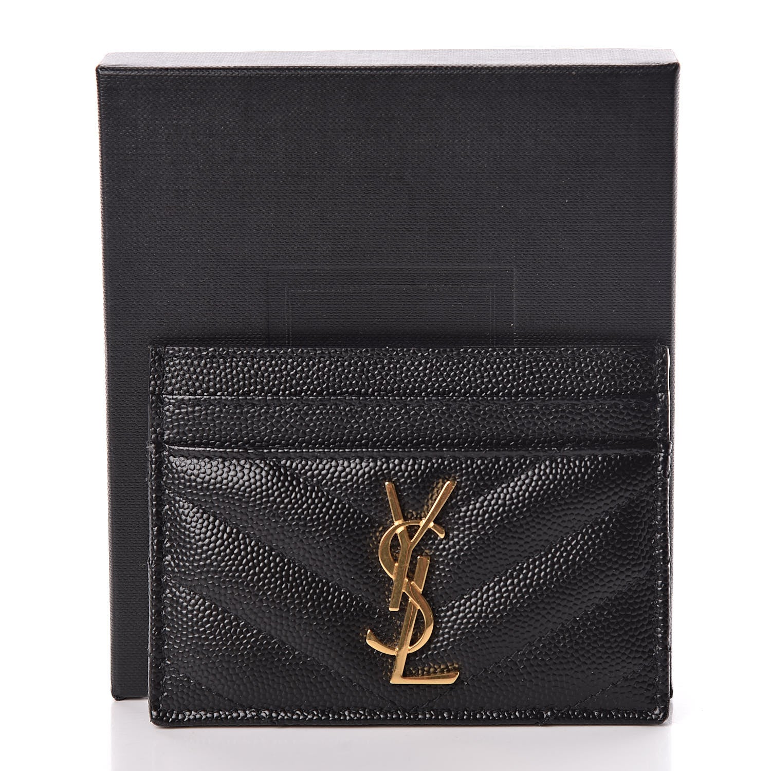 Saint Laurent Grain De Poudre Matelasse Chevron Monogram Credit Card Case Black 8 of 8