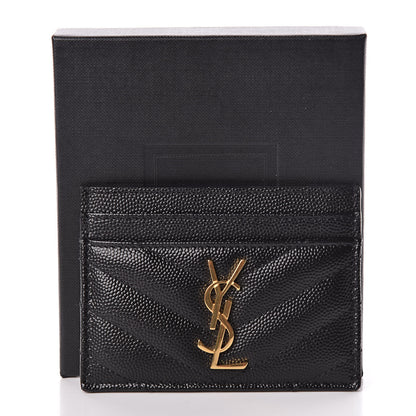 Saint Laurent Grain De Poudre Matelasse Chevron Monogram Credit Card Case Black 8 of 8