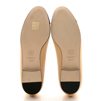 Chanel Lambskin Cap Toe CC Ballerina Flats 36.5 Beige Black 5 of 10