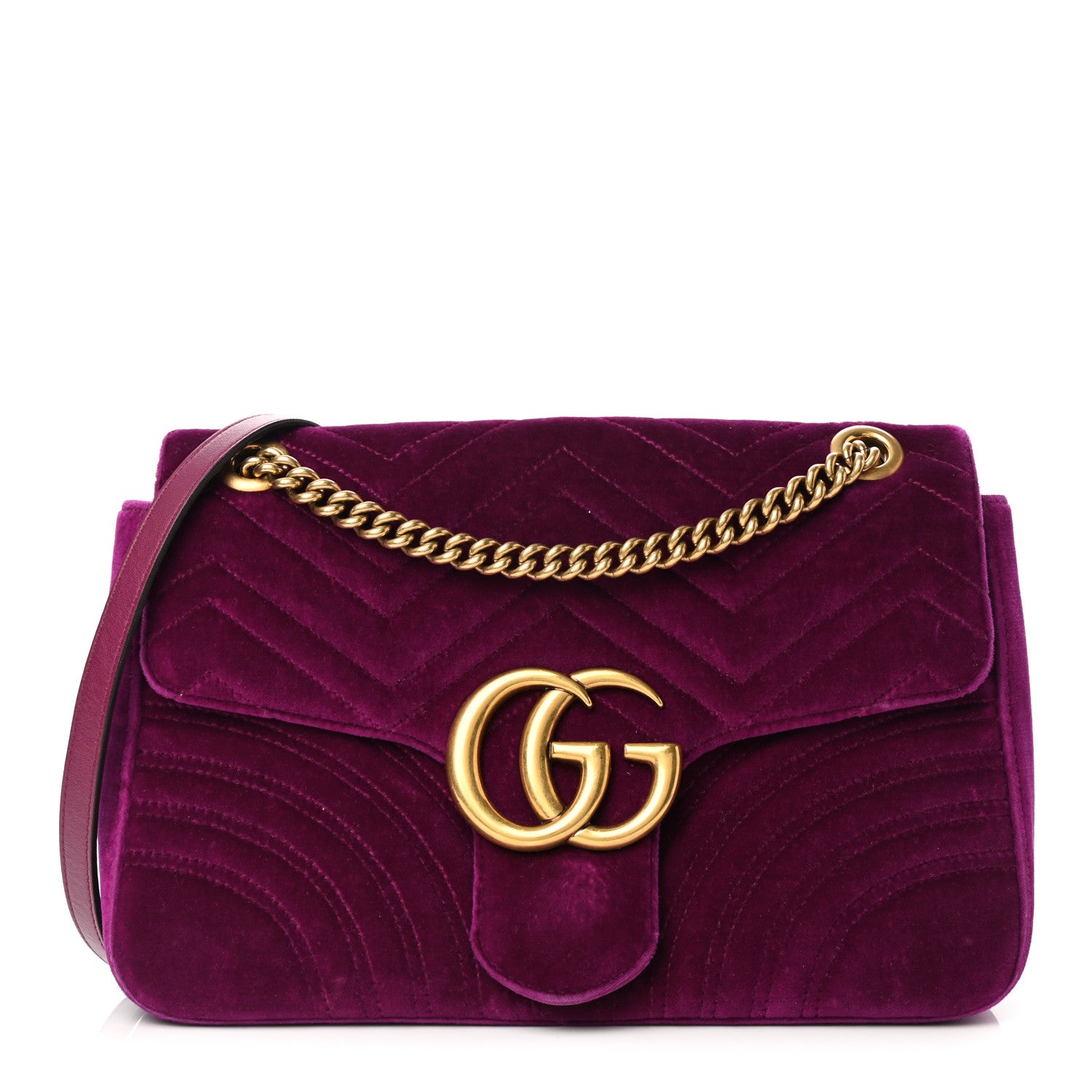 Gucci Velvet Matelasse Medium GG Marmont Shoulder Bag Fuchsia Violet Cyclamen 1 of 11