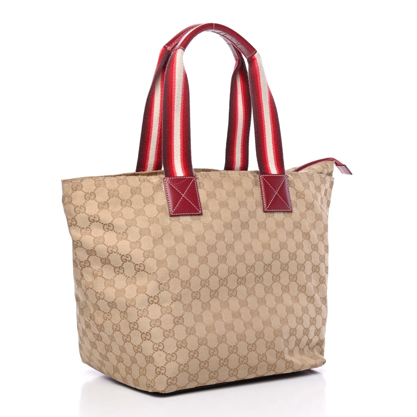 GG Monogram Large Web Handle Bucket Tote Red