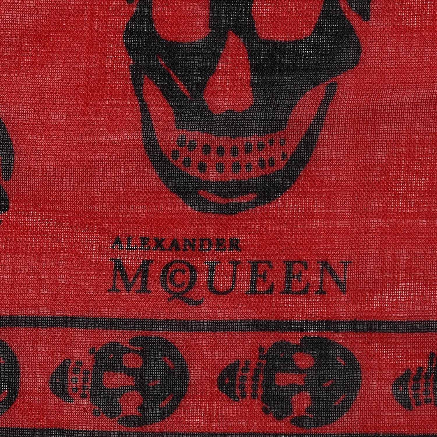 Alexander McQueen Silk Chiffon Skull Scarf Red Black 4 of 5