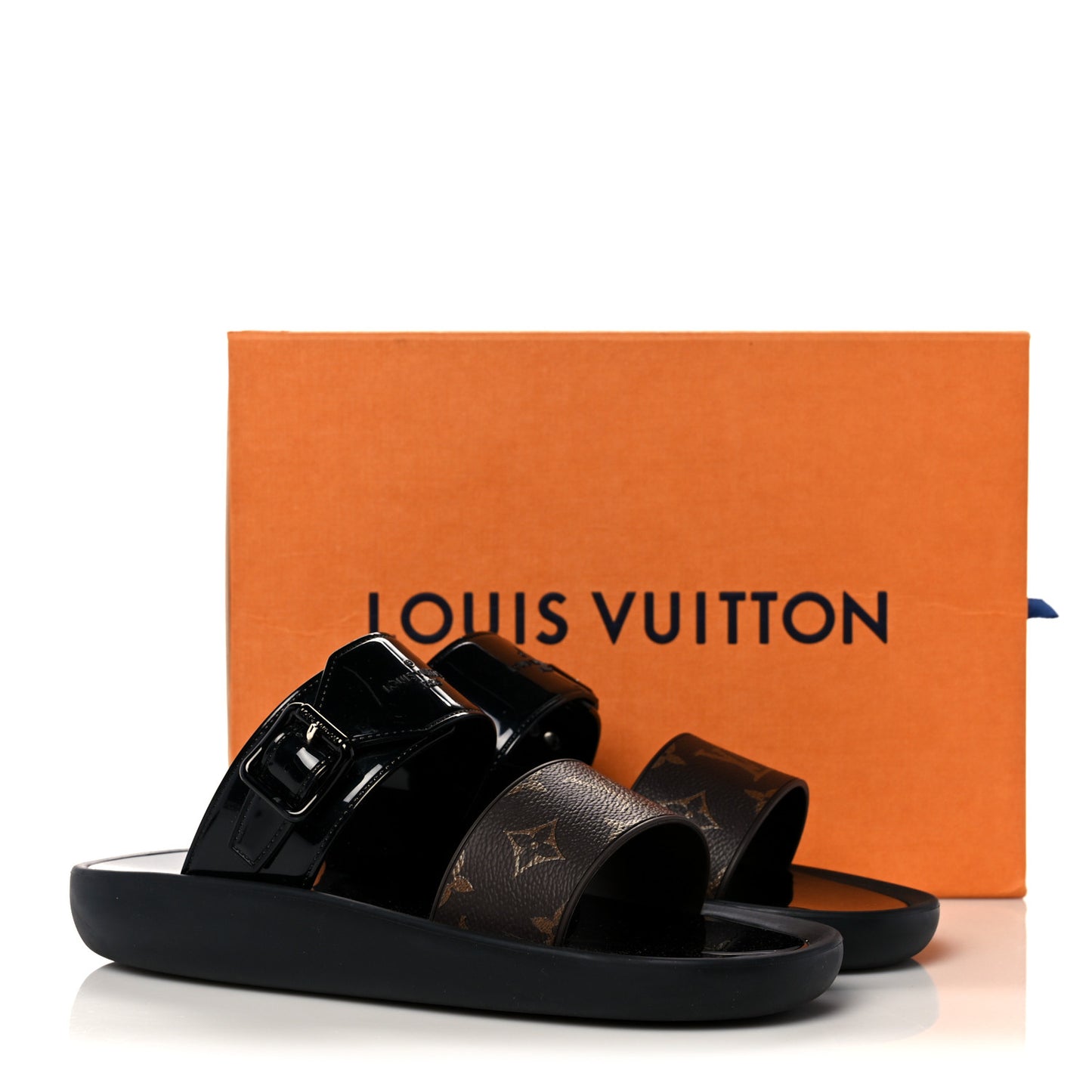 Monogram Sunbath Flat Mule Sandals 40 Black